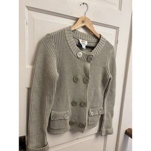 Talbots‎ Vintage Tan Double Breasted Cardigan 100% Cotton Size Small Petite
